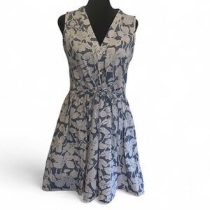 GAP Navy and White Floral Wrap-Style Sundress with Side Pockets